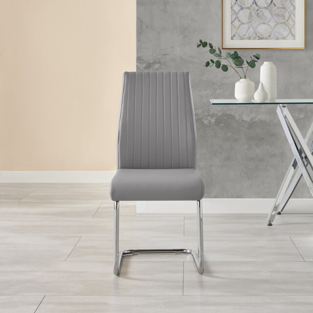 Tierra Modern Chrome Metal & Glass Round Dining Table Set with 4 Upholstered Faux Leather Chairs