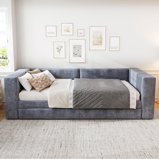 90cmx190cm Grey Upholstered bed, 3FT single bed, Daybed sofa bed For adults & teenagers