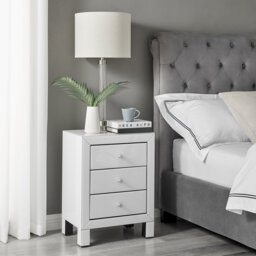 Mackynsie Mirrored Bedside Cabinet With 3 Drawers - Modern Luxury Bedside Table Nightstand