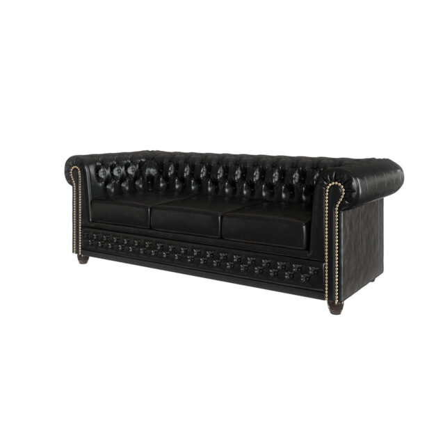 Chesterfield  Sofa 3 Seater with Sleeping Function Made of Vegan Leather with Solid Wood Legs