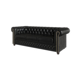 Chesterfield  Sofa 3 Seater with Sleeping Function Made of Vegan Leather with Solid Wood Legs