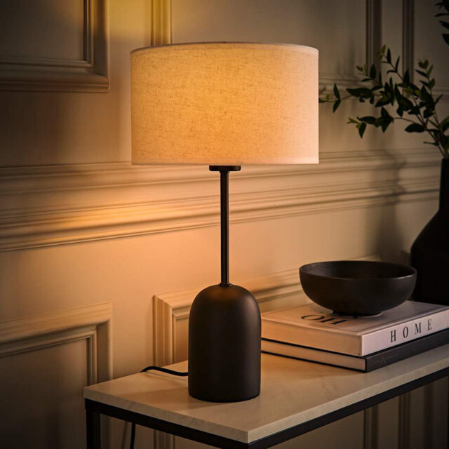 Derec Dome Table Lamp with Natural Trim Linen Shade and Bulb