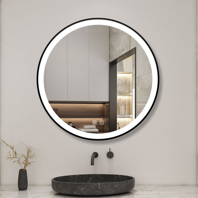 Camy Vertical Black Framed Round Mirror