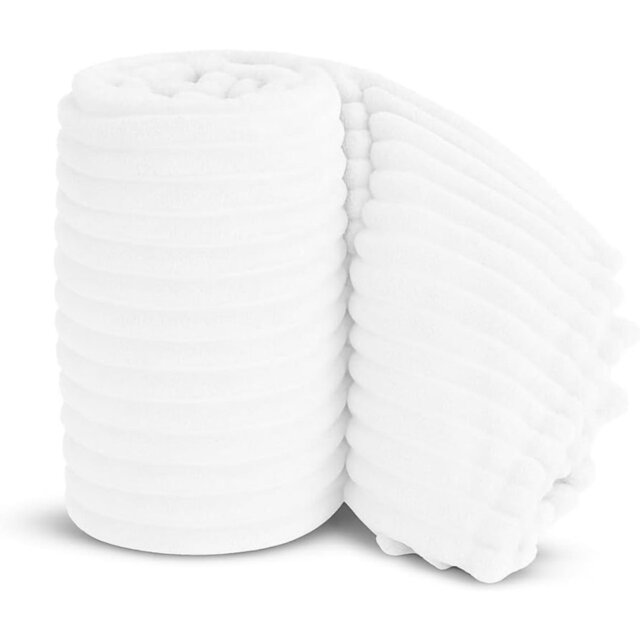 Chunky Ribbed Thick Super Soft Faux Fur Mink Ribbed Cord Blanket Bed Throwover Sofa Lounge Throw Blanket (White, 100 X 150Cms)