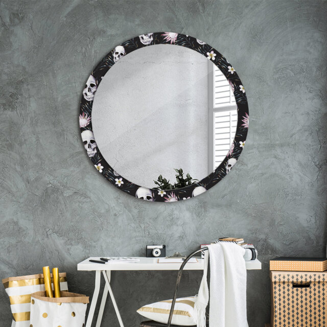 Huldar Round Glass Framed Wall Mounted Accent Mirror in White/Black/Purple