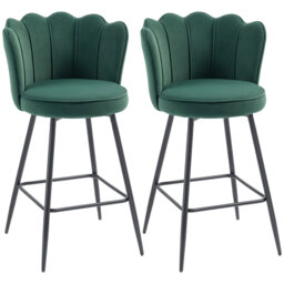 HOMCOM Bar Stools Set of 2 Velvet with Petal Backrest Footrest