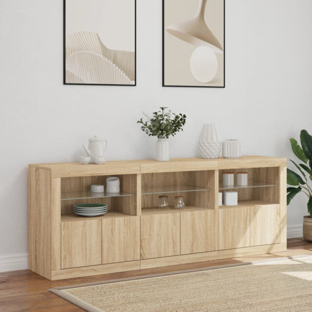 Metro Lane Sideboard With LED Lights Brown Oak 181.5X37x67 Cm