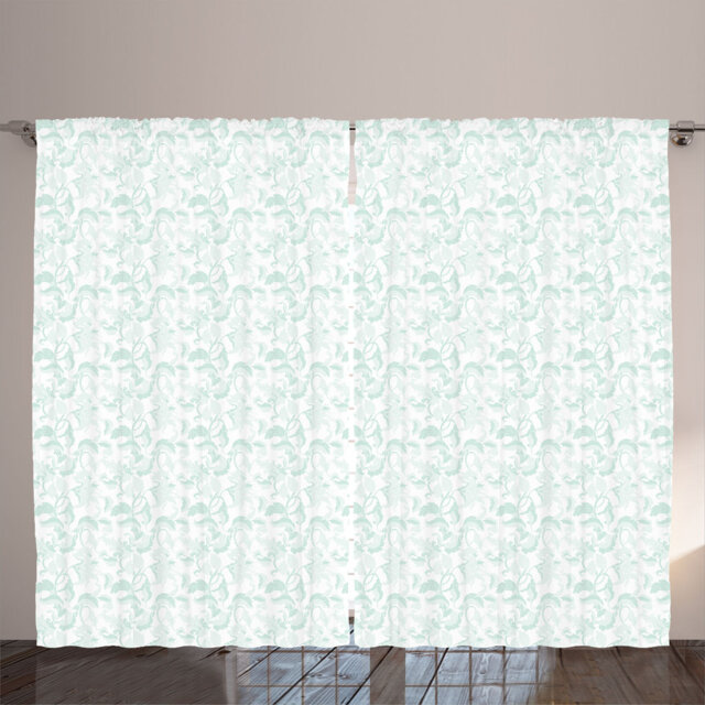 Rustic curtain, exotic lily petals, floral, mint green and white