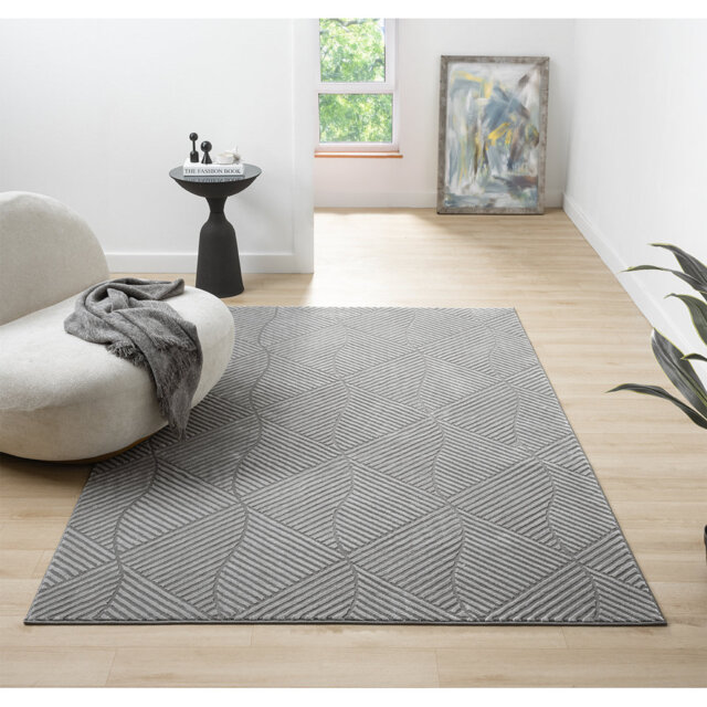 Bezore Modern Indoor Living Room Area Rug Embossed Cut-Shrink Pile with Metallic Sheen Jute Backing Living Room - Bedroom Hallway Carpet Pyramid Anthr