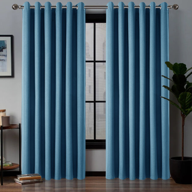 Linen Blackout Eyelet Curtains - Thermal Insulated Room Darkening Window Panels