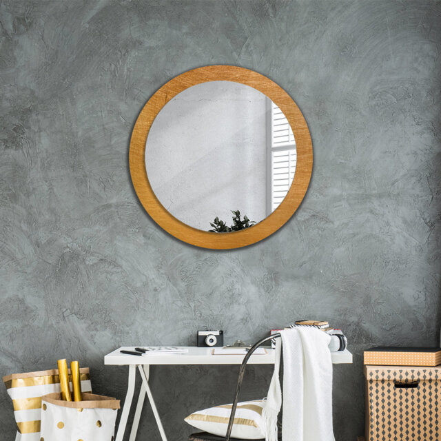Huldar Round Glass Framed Wall Mounted Accent Mirror in Brown