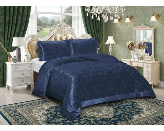 Emilia Bedspread Set with Pillow Shams – Luxury Jacquard Damask Coverlet Bedding for Double, King & Super King Sizes