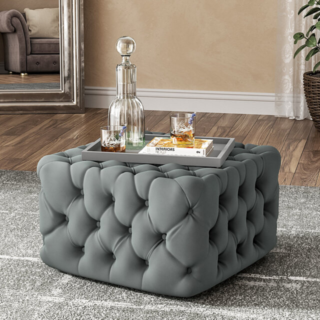62cm Wide Velvet Square No Pattern Footstool Ottoman