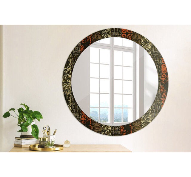 Huldar Round Glass Framed Wall Mounted Accent Mirror in Black/Red/Yellow