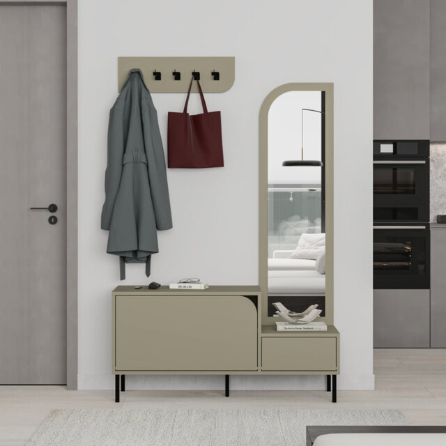 Bernett Hall Tree 112 Wide Coat Stand with Mirror & Shoe Cabinet
