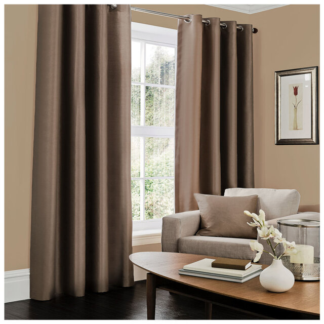 Luxury Faux Silk Lined Eyelet Curtains Pair - Elegant Window Drapes with Solid Colour Finish for Living Room Bedroom Dining Room Home Décor