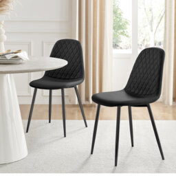 Corova Faux Leather Modern Dining Chairs with Metal Tapered Legs & Diamond Stitching