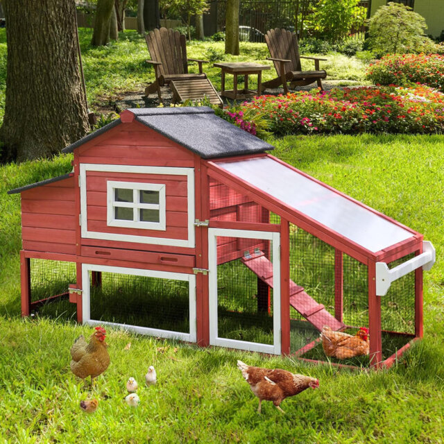1.8 m² Chicken Coop with Chicken Run and with Roosting Bar for up to 4 Chickens