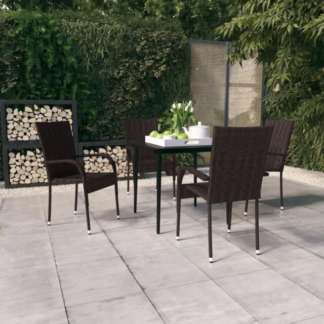 Rosalind Wheeler 5 Piece Garden Dining Set Grey And Black, 1 Table, 4 Chair