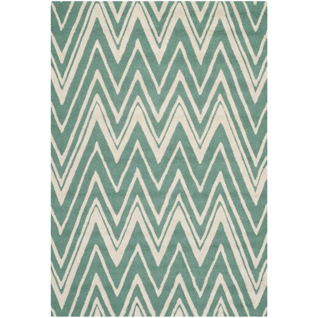 Stephen Hand-Tufted Teal/Ivory Area Rug