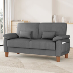 180cm corduroy 2-seater sofa with solid wood frame, spring seat cushion and two throw pillows