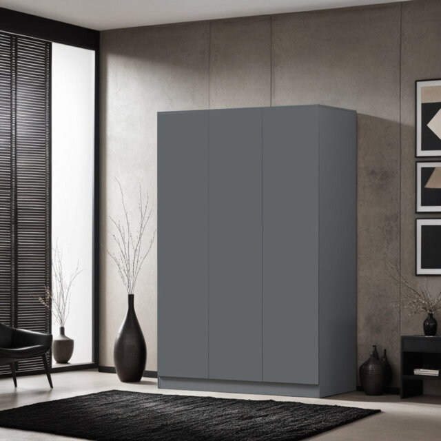 Warren 3 Door Wardrobe - Matt Finish. Soft-Close Hinged Doors. Modern No-Handle Push-to-Open Feature