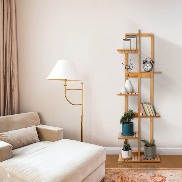Flower stand, plant stand made of bamboo, plant shelf, bookshelf, 6-tiered multifunctional flower shelf, sturdy frame, easy to assemble