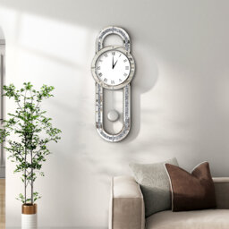 Mirrored Wall Clock with Crushed Diamond Inlay & Decorative Pendulum – 80cm Glam Design