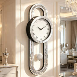 30x80cm Luxury Mirrored Wall Clock, Crushed Diamond Inlay Accent Clock