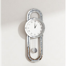 Mirrored Wall Clock with Crushed Diamond Inlay & Decorative Pendulum – 80cm Glam Design