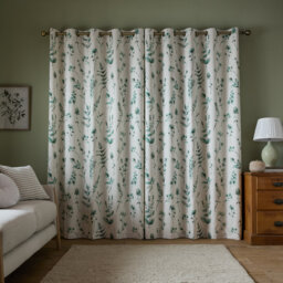 Watercolour Leaves Lined Eyelet Curtains