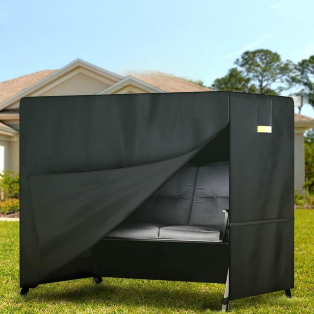 3 Seater Garden Swing Seat Cover Waterproof, 420D Swing Chair Covers with Zips 210 x 125 x 170cm Black