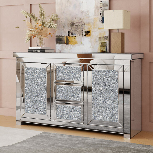 Jasmic 145cm Wide 3 Drawer Mirrored Glass Sideboard