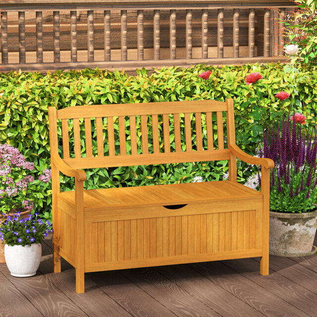 125L Outdoor Storage Bench Deck Box Patio Acacia Wood Storage Loveseat