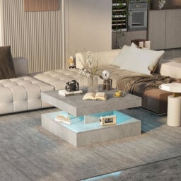 Charvez High-Gloss Square Coffee Table with 16 Colors LED Lights