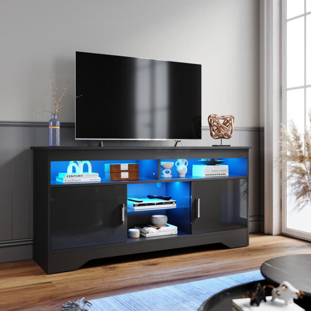 "135Ã35Ã65cm TV Cabinet,RGB LED Top Plate with Glass Shelves,Stand for TVs up to 55"""