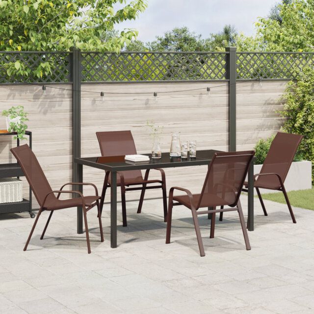 5 Piece Garden Dining Set Brown PVC-coated polyester And Steel