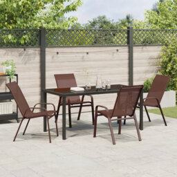 5 Piece Garden Dining Set Brown PVC-coated polyester And Steel