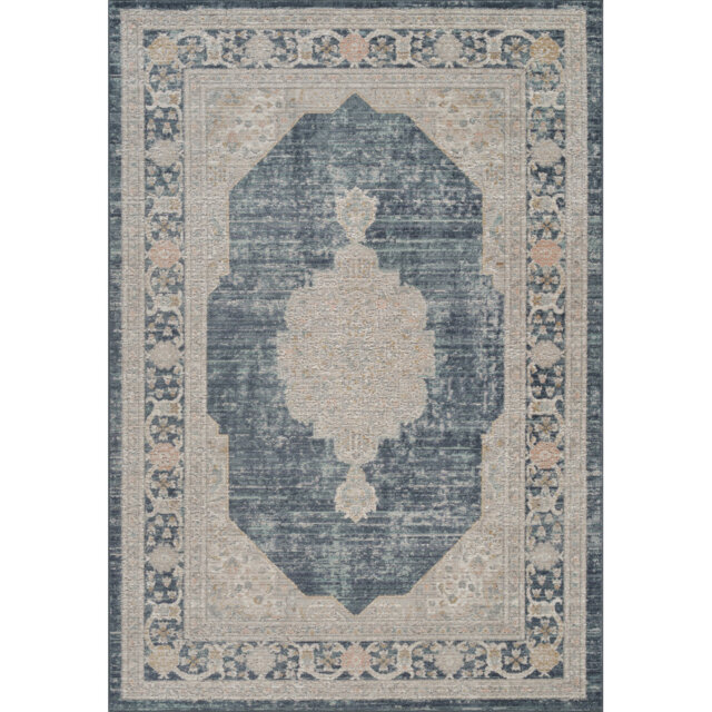 Washable Living Room Traditional Orchid Floral Area Rug – Soft Polypropylene Weaving, Low Pile, Non Slip Cotton Backing for Elegant Indoor Spaces, Nav