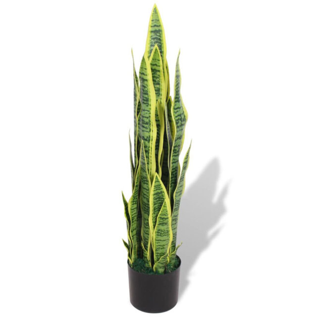 Faux Snake Plant (Sansevieria) Plant in Wood Pot