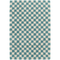 Machine Woven Rug, Chequered, Teal Blue