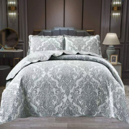 Printed Bedspread Set with Vintage Floral Patchwork Design, Soft Microfiber Coverlet Set with Matching Pillow Shams for All Seasons