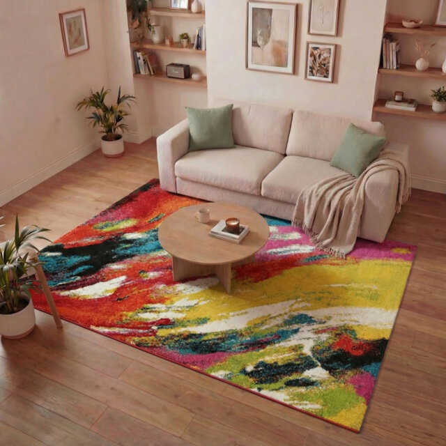 Abstract Machine Woven Multicolour Area Rug