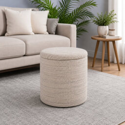 Neutral Pattern Upholstered Ottoman Footstool With Storage 40cm Footrest Stool Pouffe