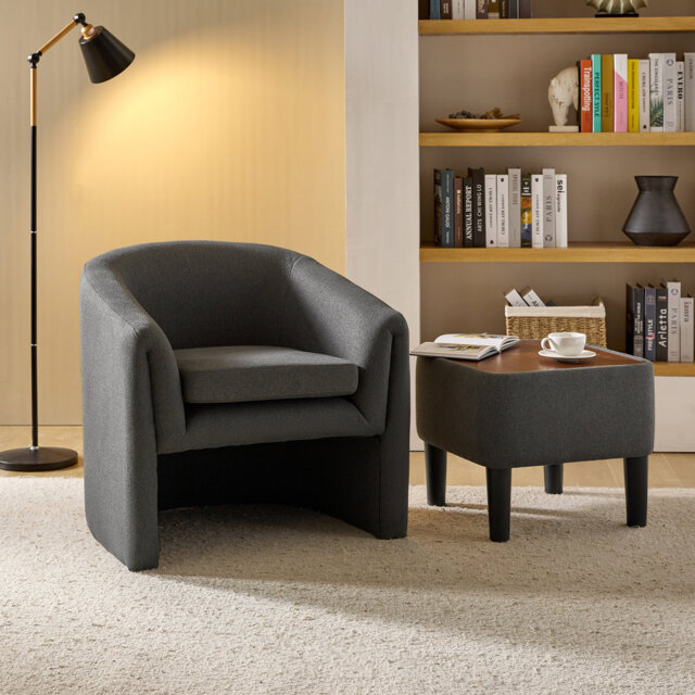 Yeomans Modern Upholstered Versatile Barrel Chair With Removable Leg Storage Ottoman