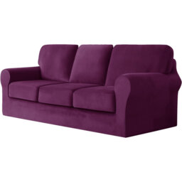 Sofa Cover With Separate Seat Cushions And Backrests Stretch Velvet Sofa Slipcover Couch Covers Furniture Protector Split Combined (Purple,Large 4 Sea