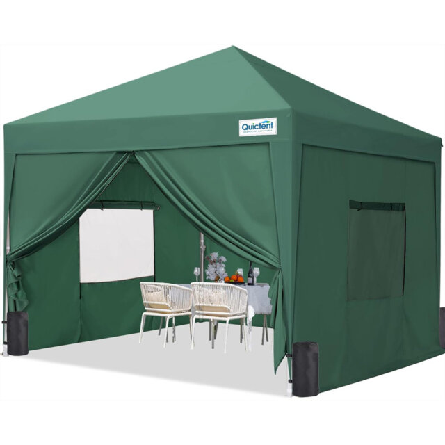 Quictent 3x3m (10x10ft) Pop Up Canopy Gazebo with Mesh Window Sidewalls, Adjustable Height Event Shelter, Portable Tent for Garden Party, Camping, Bei