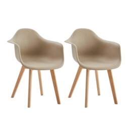 39cm H Modern Minimalist Style Dining Armchair, Plastic Seat with Solid Wood Legs for Kitchen