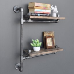 Vernice 2 -Piece Solid Wood Industrial Pipe Shelves