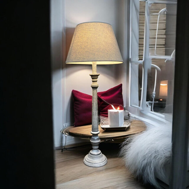 Hand-Finished Pamphile Wooden Table Lamp with Fabric Shade, Country Style Design, Perfect for Bedroom, Side Table DΓ©cor